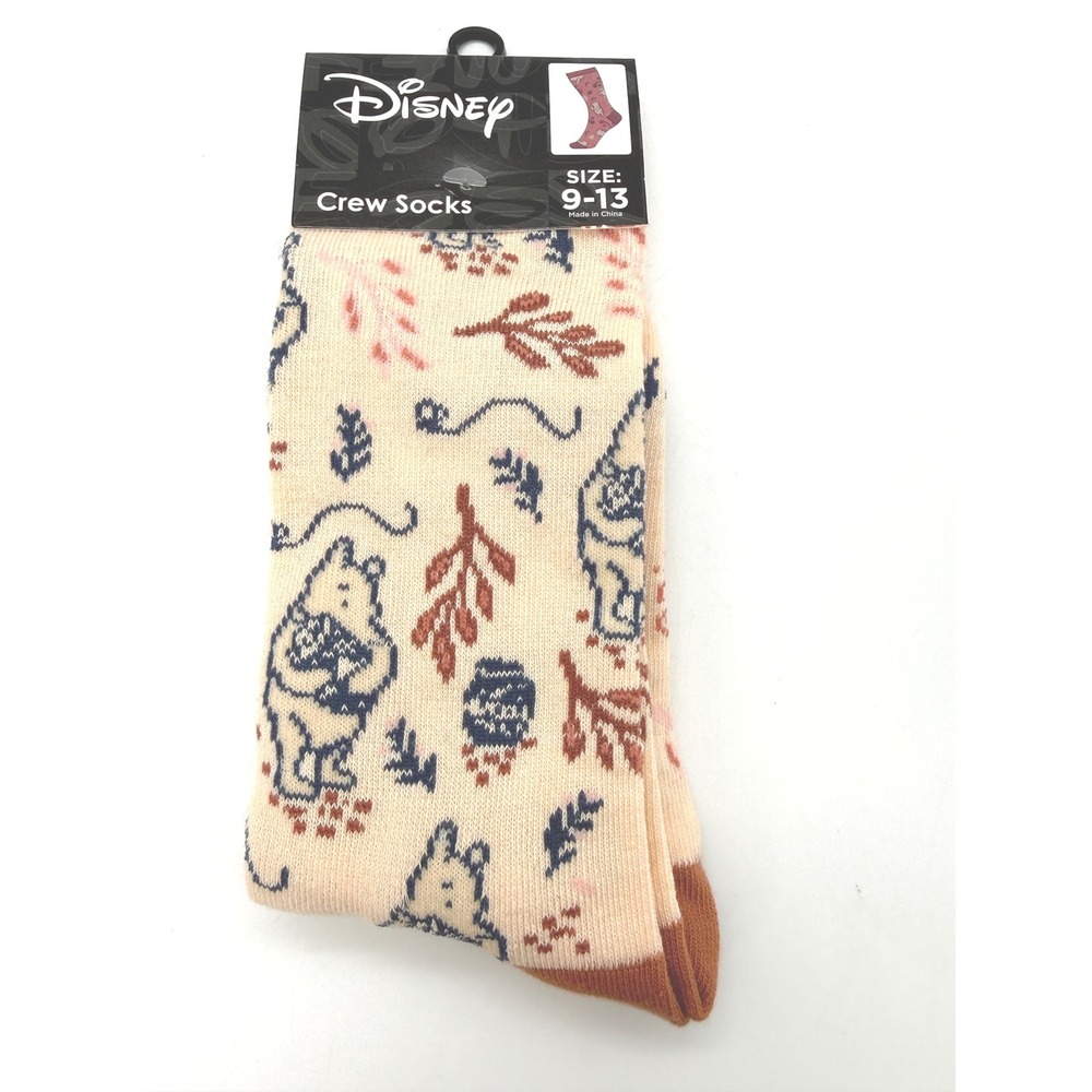 Disney Winnie the Pooh Crew Socks Peach Navy Rust Honey Pot Leaves Size 9-13 NEW